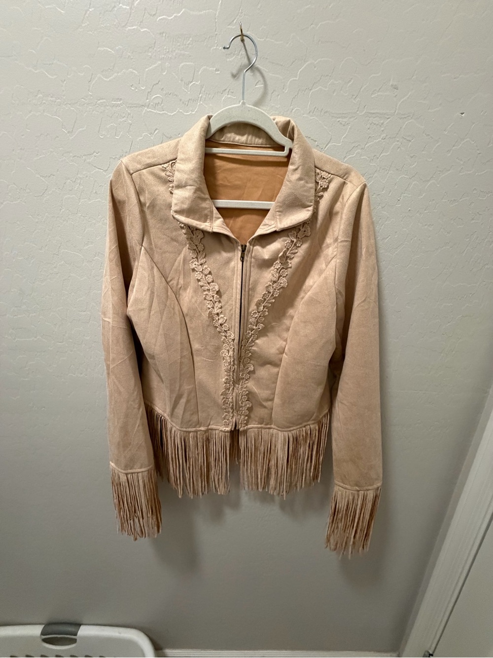 Boutique 9 Beige Suede Fringe Zip Jacket